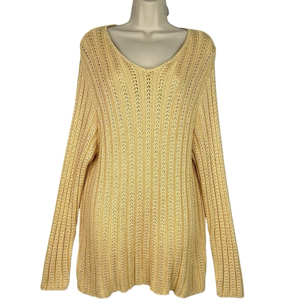 Talbots Heavy Chunky Sweater Open Knit Womens‎ Yellow Scoop Neck Longline